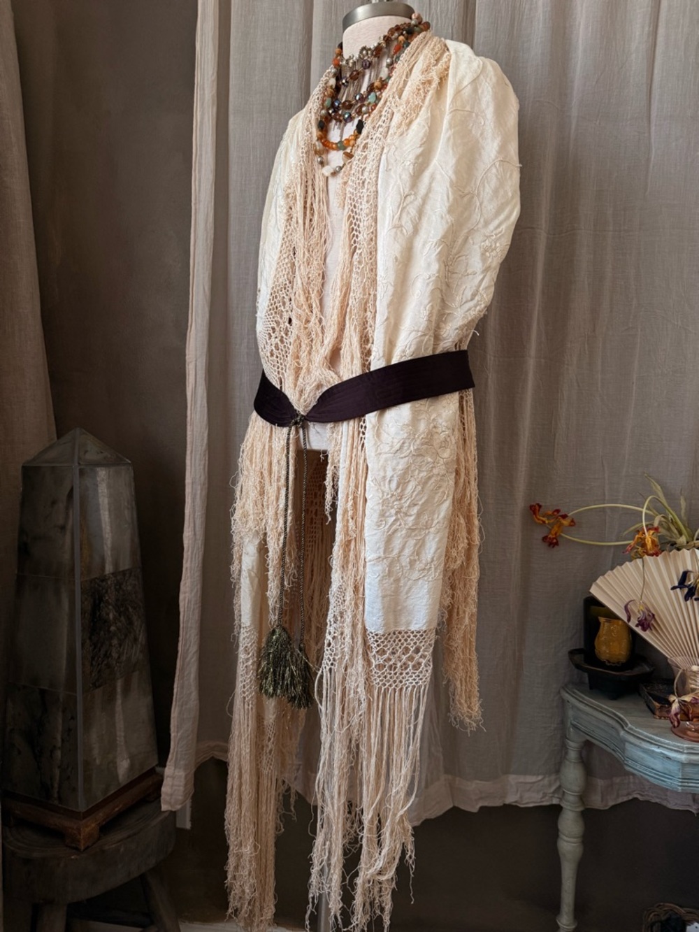 BCBGMaxazria deep purple/brown and gold tassel tie belt accessory